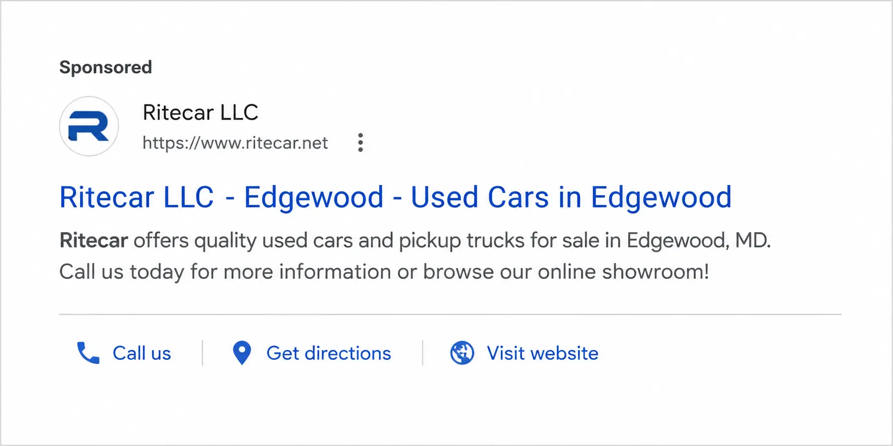 A live search ad for the same dealership